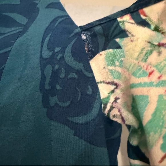 Maeve Anthropologie Floral Cold Shoulder Teal Midi Length Dress Sz 4 Modest - Picture 13 of 14